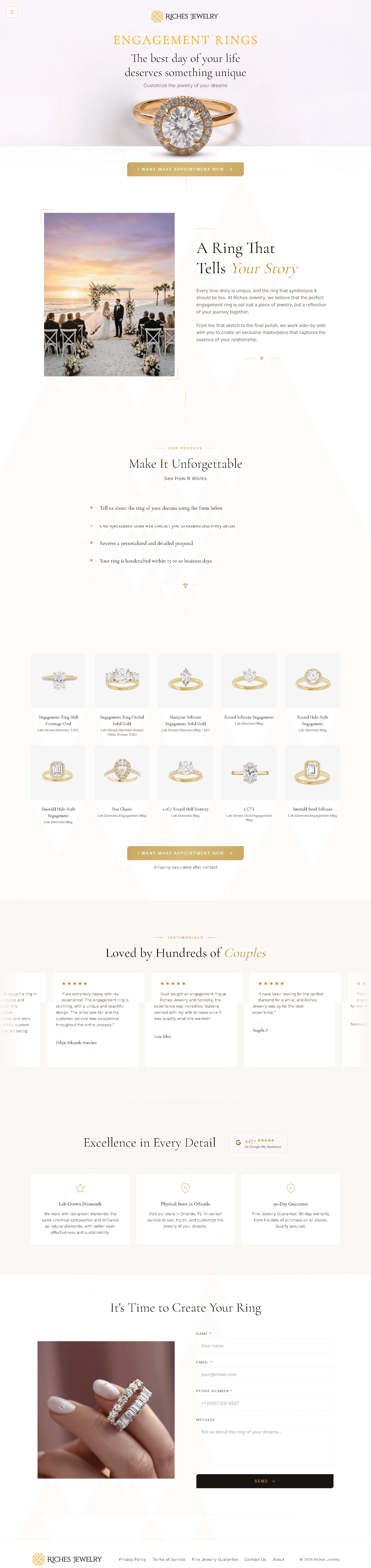 Landing page de joalheria de luxo